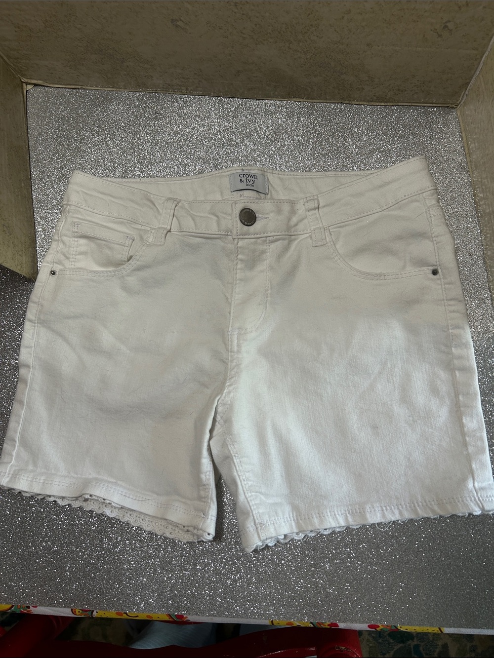 crown & ivy Cream Eyelet Hem Children’s Jean Shorts